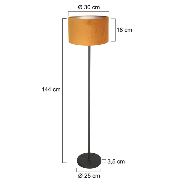 Vloerlamp noor 4442zw – mat zwart met gouden velours kap