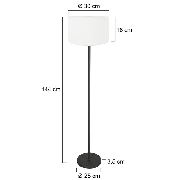 Vloerlamp noor 4443zw – mat zwart met witte linnen kap