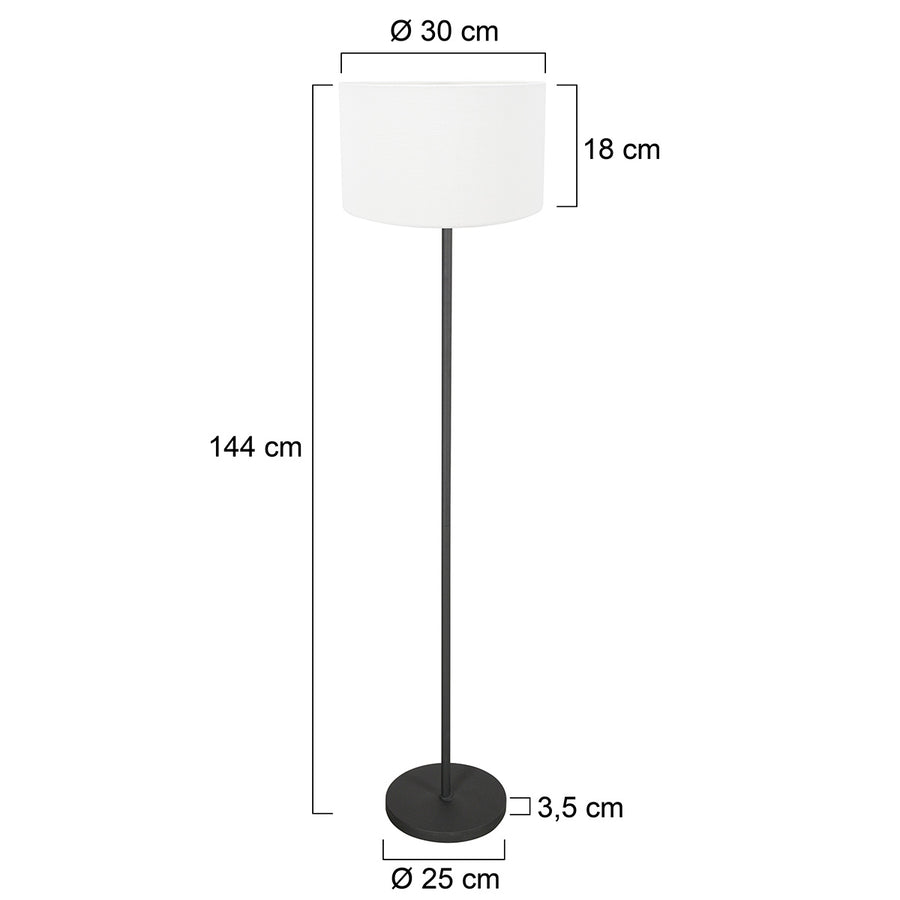 Vloerlamp noor 4443zw – mat zwart met witte linnen kap