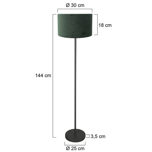 Vloerlamp noor 4445zw – zwart met groene velours kap ø30cm