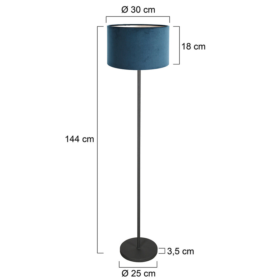 Vloerlamp noor 4446zw – mat zwart met blauwe velours kap