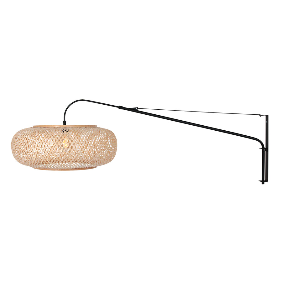 Wandlamp Elegant Classy 4448ZW – Zwart met bamboe kap Ø60 cm