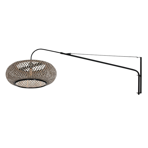 Wandlamp Elegant Classy 4449ZW – Zwart armatuur met bamboe kap Ø60 cm