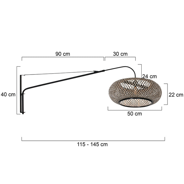 Wandlamp Elegant Classy 4449ZW – Zwart armatuur met bamboe kap Ø60 cm