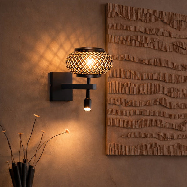 Nox light 4456zw – wandlamp met bamboe kap en leeslamp