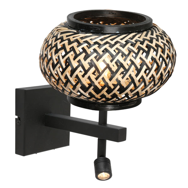 Nox light 4456zw – wandlamp met bamboe kap en leeslamp
