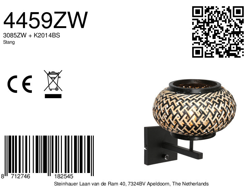 Nox light 4459zw – wandlamp met bamboe kap