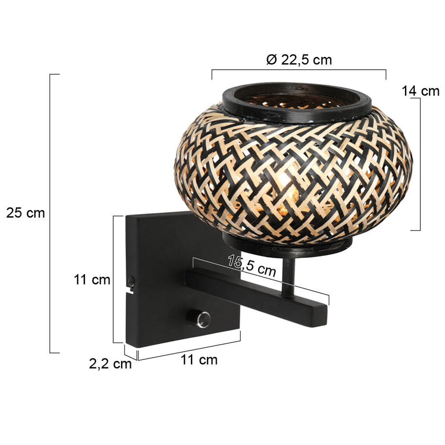 Nox light 4459zw – wandlamp met bamboe kap