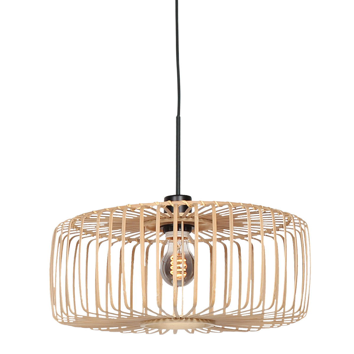 Hanglamp Sparkled Light 4474ZW – Zwart met bamboe kap Ø40 cm