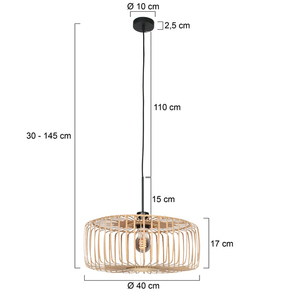 Hanglamp Sparkled Light 4474ZW – Zwart met bamboe kap Ø40 cm