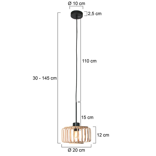 Hanglamp Sparkled Light 4475ZW – Zwarte hanglamp met bamboe kap Ø20 cm