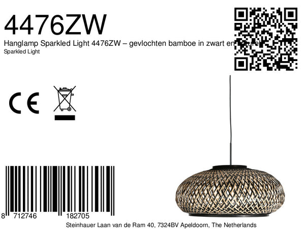 Hanglamp Sparkled Light 4476ZW – gevlochten bamboe in zwart en naturel