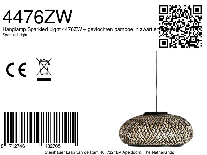 Hanglamp Sparkled Light 4476ZW – gevlochten bamboe in zwart en naturel