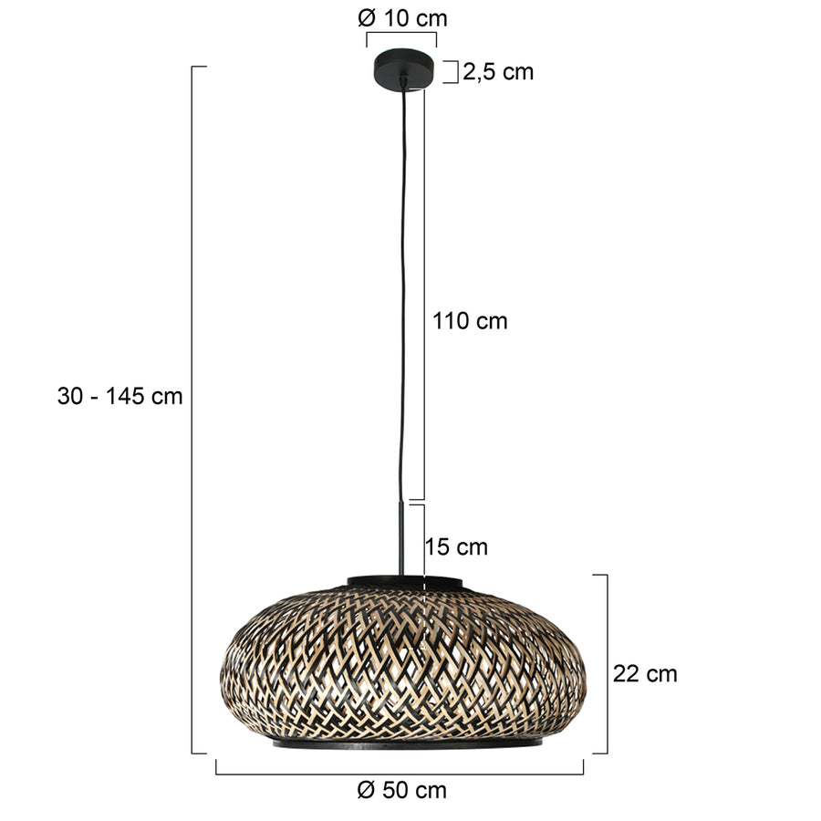 Hanglamp Sparkled Light 4476ZW – gevlochten bamboe in zwart en naturel