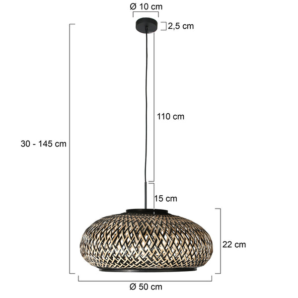 Hanglamp Sparkled Light 4476ZW – gevlochten bamboe in zwart en naturel