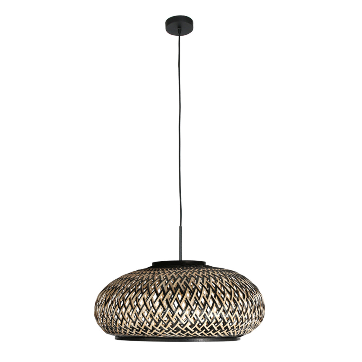 Hanglamp Sparkled Light 4476ZW – gevlochten bamboe in zwart en naturel