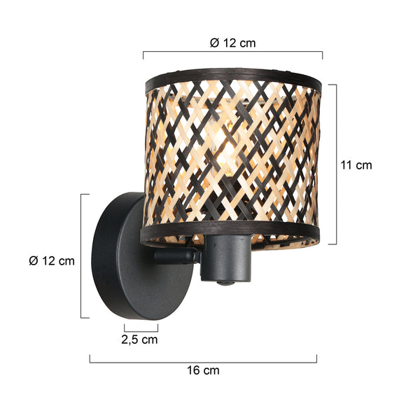 Wandlamp sumba 4487zw – met bamboe cilinder kap