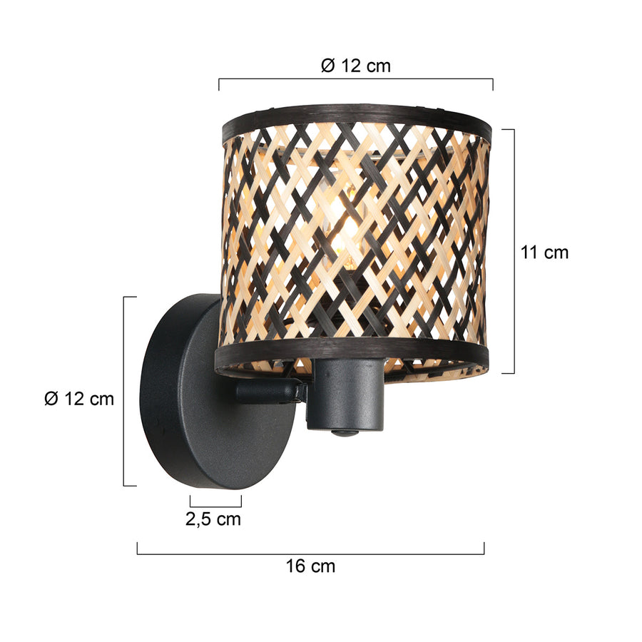 Wandlamp sumba 4487zw – met bamboe cilinder kap