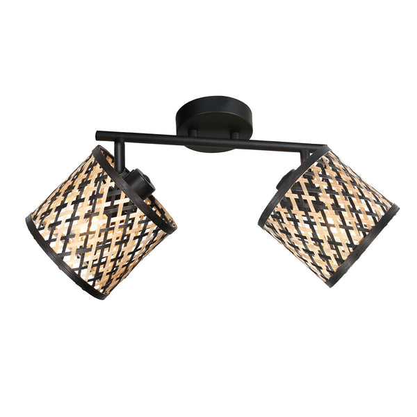 Wand-/plafondlamp sumba 4488zw – 2-lichts bamboe cilinder kapjes