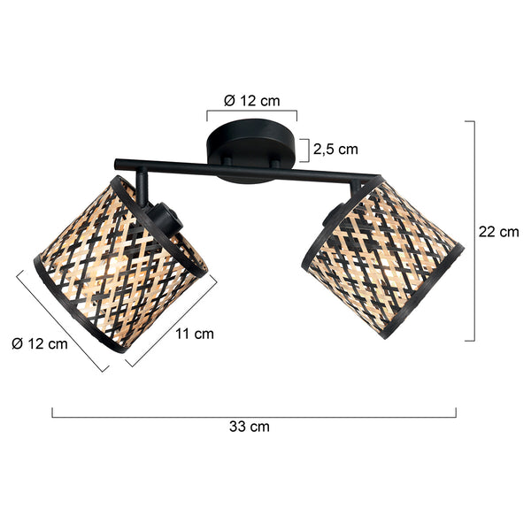 Wand-/plafondlamp sumba 4488zw – 2-lichts bamboe cilinder kapjes