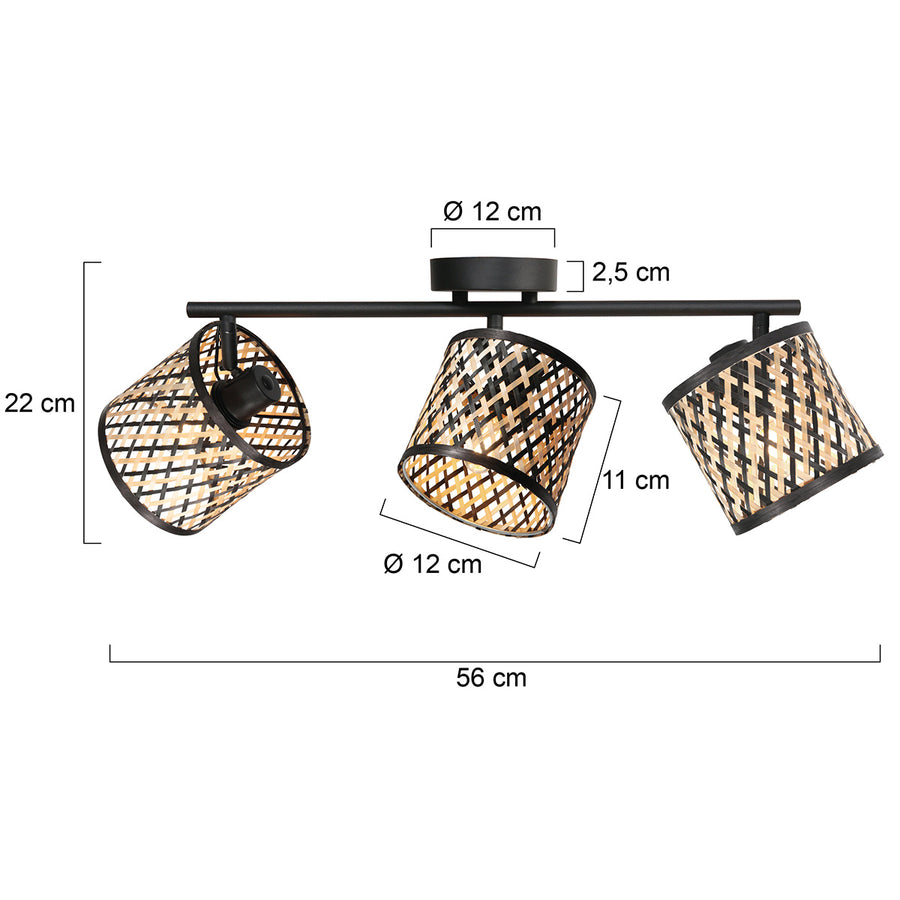 Wand-/plafondlamp sumba 4489zw – triple bamboe design
