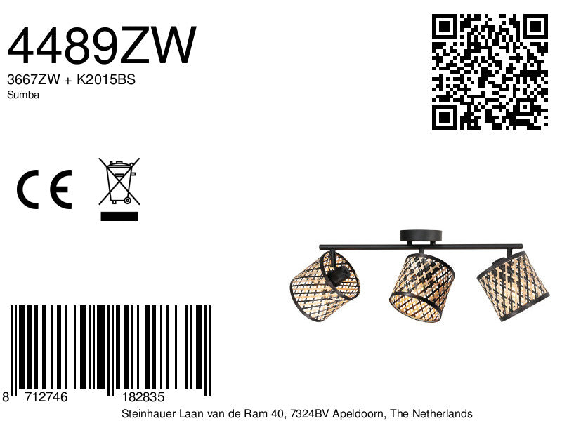 Wand-/plafondlamp sumba 4489zw – triple bamboe design
