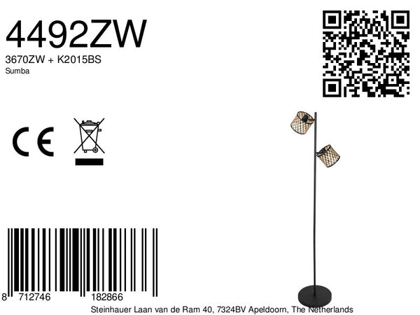 Vloerlamp sumba 4492zw – zwart met dubbel bamboe design