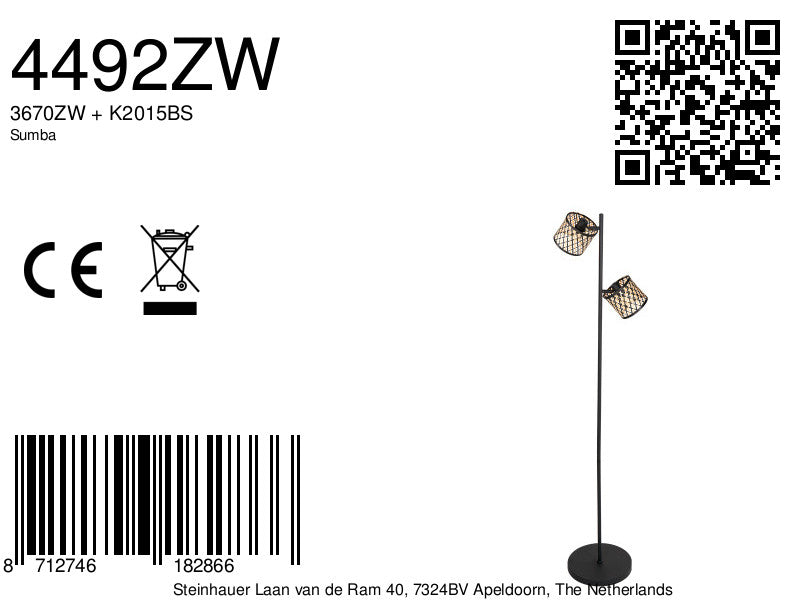 Vloerlamp sumba 4492zw – zwart met dubbel bamboe design
