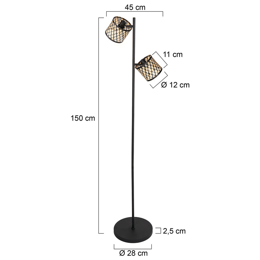 Vloerlamp sumba 4492zw – zwart met dubbel bamboe design