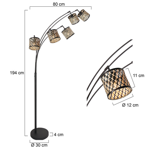 Vloerlamp sumba 4493zw – flexibel 5-lichts bamboe design