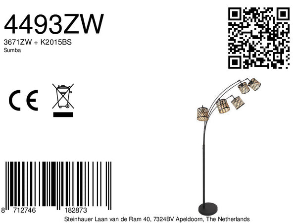 Vloerlamp sumba 4493zw – flexibel 5-lichts bamboe design