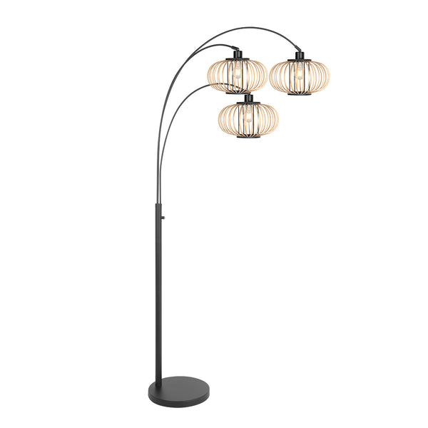 3-lichts vloerlamp sparkled light 4495zw met open crème bamboe kappen