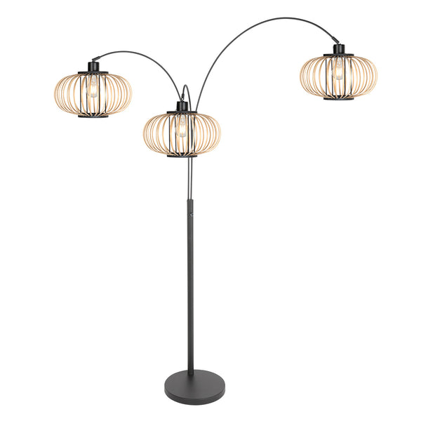 3-lichts vloerlamp sparkled light 4495zw met open crème bamboe kappen