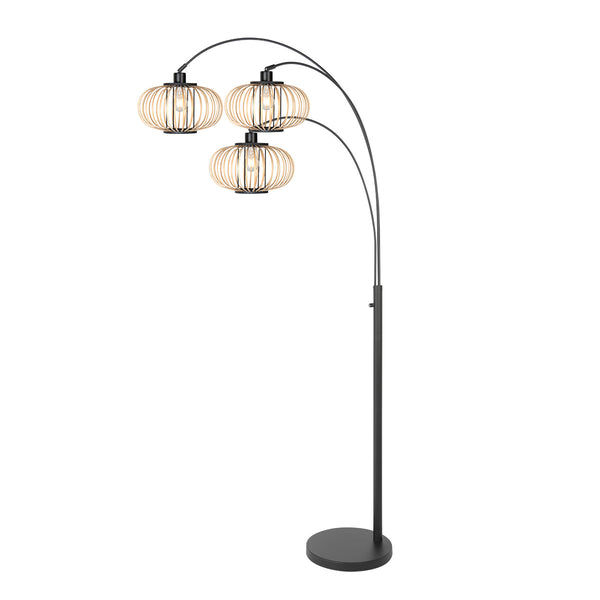 3-lichts vloerlamp sparkled light 4495zw met open crème bamboe kappen