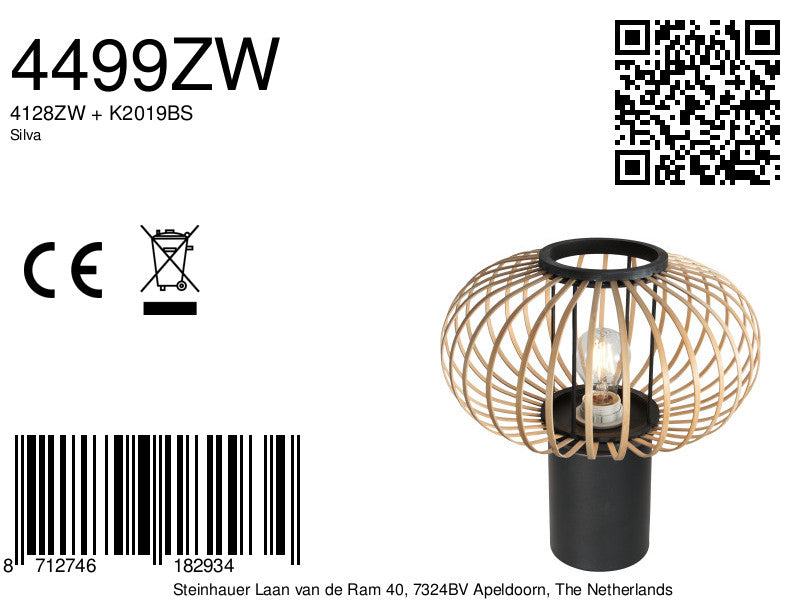 Tafellamp silva 4499zw – bamboe kap 31cm trendy sfeerlamp