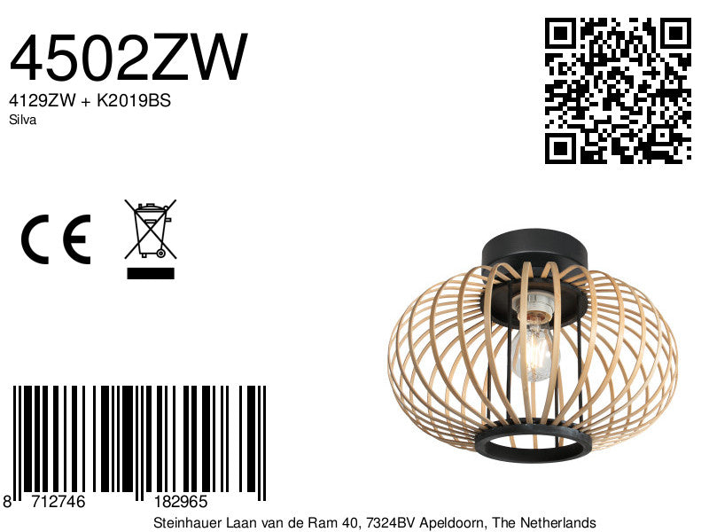 Silva 4502zw – trendy bamboe plafondlamp 31 cm