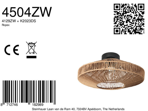 Plafondlamp ropex 4504zw – touwdesign, sfeervol en modern