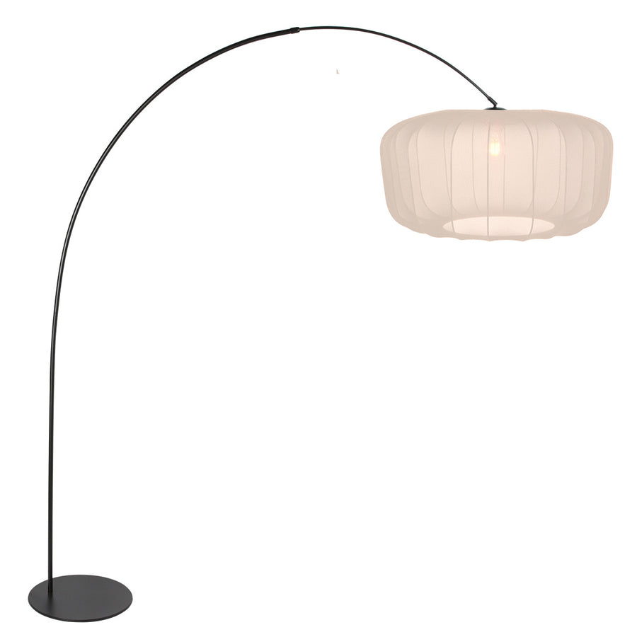 Vloerlamp curve 4520zw - zwarte booglamp met beige textiel kap