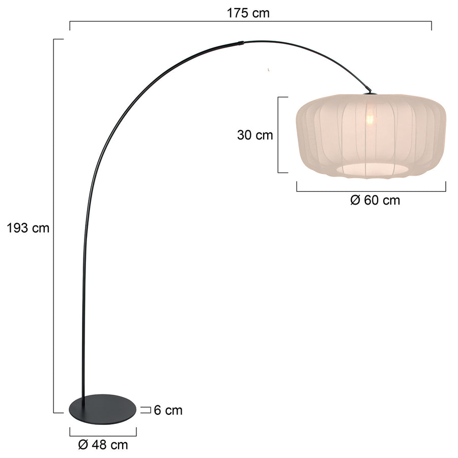 Vloerlamp curve 4520zw - zwarte booglamp met beige textiel kap