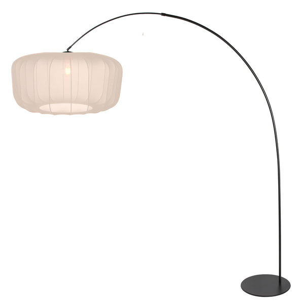 Vloerlamp curve 4520zw - zwarte booglamp met beige textiel kap