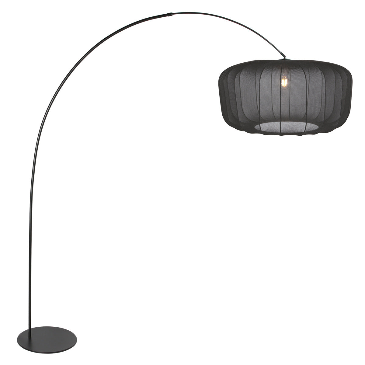 Vloerlamp curve 4521zw - zwarte booglamp met zwart textiel kap