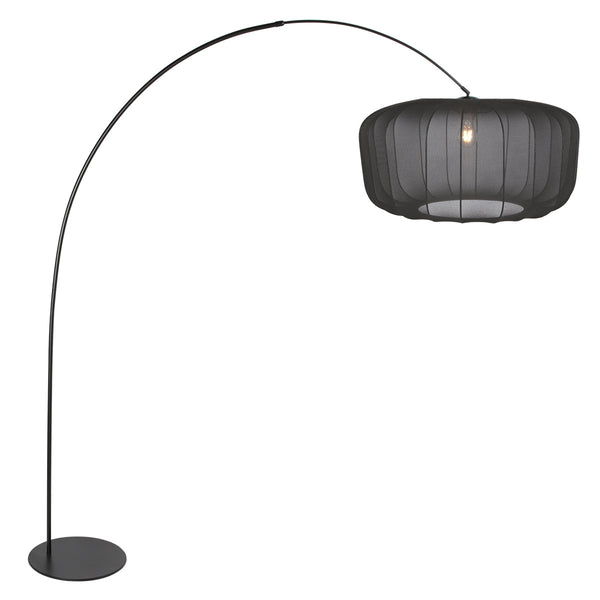 Vloerlamp curve 4521zw - zwarte booglamp met zwart textiel kap