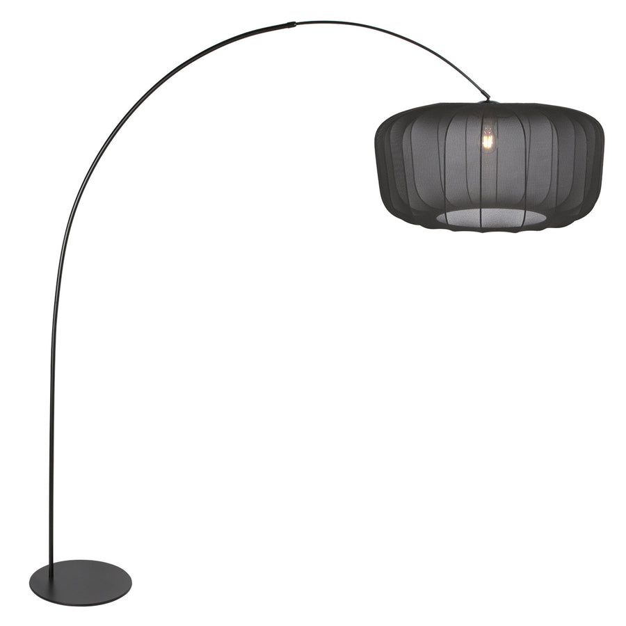 Vloerlamp curve 4521zw - zwarte booglamp met zwart textiel kap
