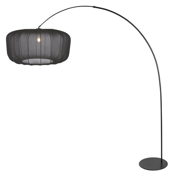 Vloerlamp curve 4521zw - zwarte booglamp met zwart textiel kap