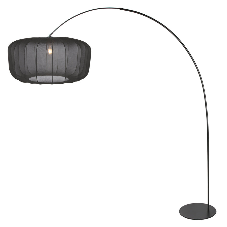 Vloerlamp curve 4521zw - zwarte booglamp met zwart textiel kap