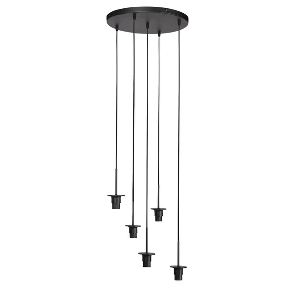 Hanglamp breeza-beach 4522zw zwart met 5 bamboe kappen ø20 cm