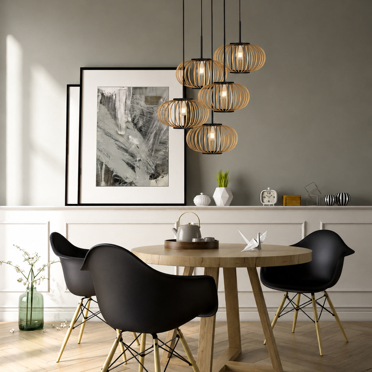 Hanglamp silva 4524zw – 5-lichts bamboe design ø31cm trendy