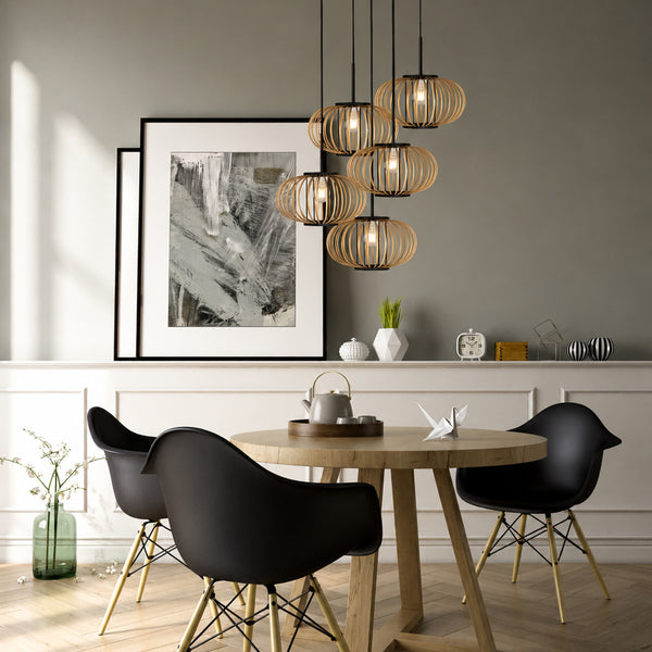 Hanglamp silva 4524zw – 5-lichts bamboe design ø31cm trendy
