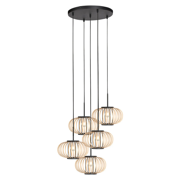 Hanglamp silva 4524zw – 5-lichts bamboe design ø31cm trendy