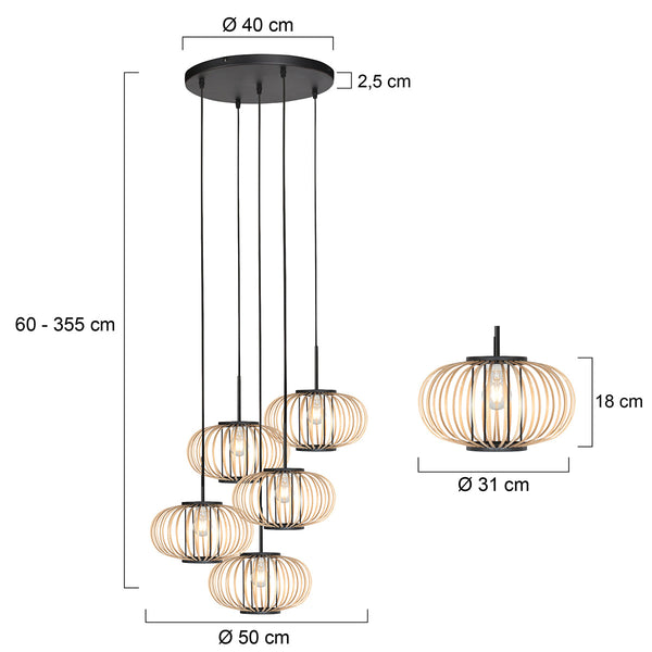 Hanglamp silva 4524zw – 5-lichts bamboe design ø31cm trendy